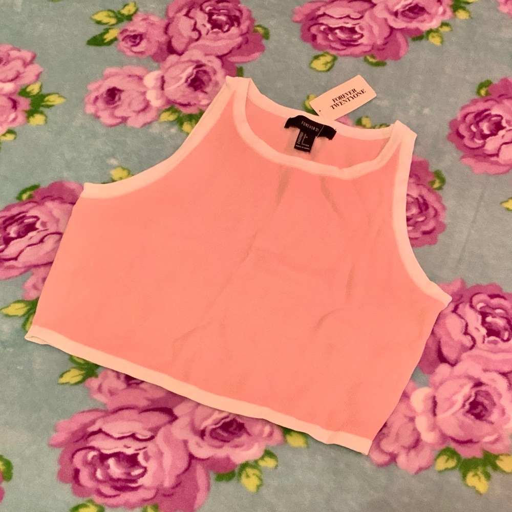 Light Pink w White Trim Forever 21 Crop Top Tank L - Picture 5 of 5
